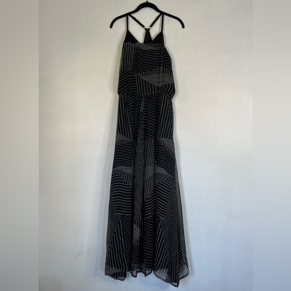 Gypsy 05 Silk Geometric Stripe Silk Maxi Dress Spaghetti Straps Size XS